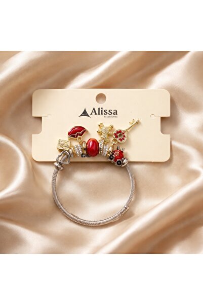 Alissa Accessories Gümüş Renk Figürlü Charmlı Çelik Bileklik