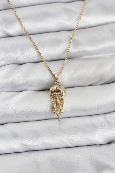 callerrons accessories قلادة نسائية من الزركون على شكل قنديل البحر باللون الذ...