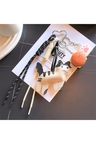 İLKYAZ Cat Beige Bag Charm and Bag Accessory Keychain