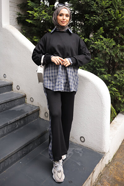 İmajButik Set combinat din 3 piese: cămașă neagră tip sweatshirt și pantaloni