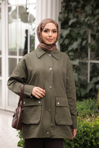 İmajButik Khaki Zippered Gabardine Jacket