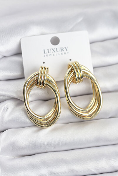 STİLLOVE Brass Gold Color Drop Model Vintage Women's Earrings