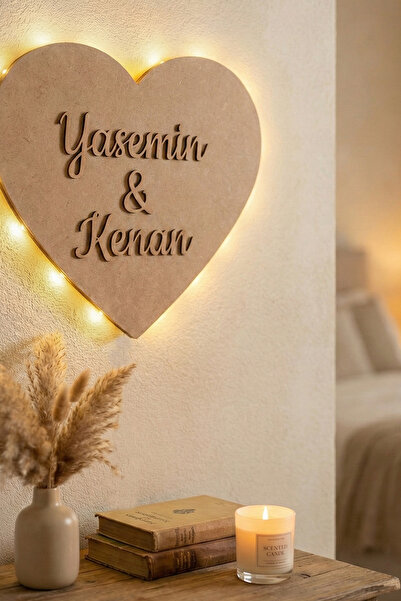 Woodnity Kişiye Özel İsimli Kalp Peri Led Işıklı MDF Duvar Dekoru - Gece Lamb...