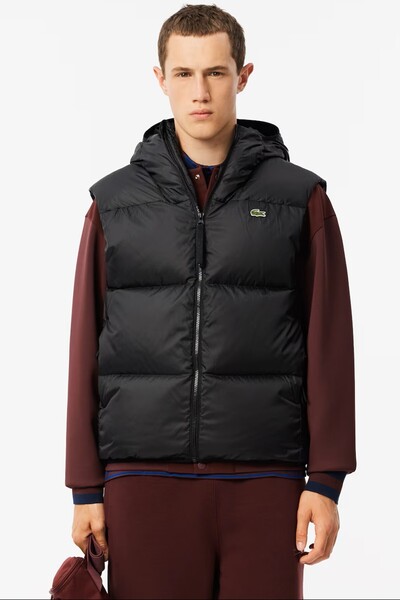 Lacoste Men's Water-Repellent Puffer Vest Kaz tüyü Dolgu Sabit Kapüşonlu Suit...