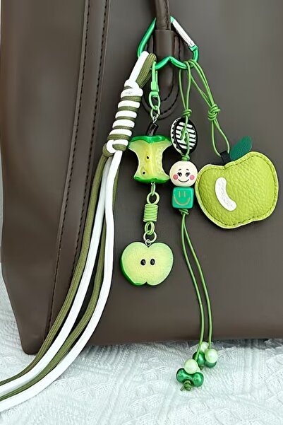 İLKYAZ Apple and Smiling Face Green Bag Charm and Purse Accessory Keychain (B...