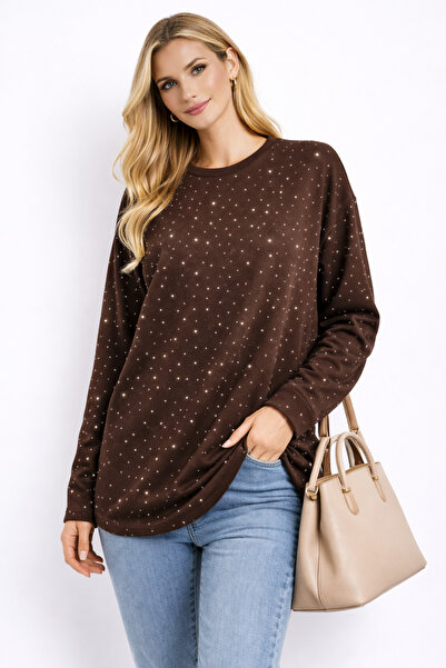 Butik Ayseba Women's Stoned Modal Fabric Long Sleeve Loose Blouse