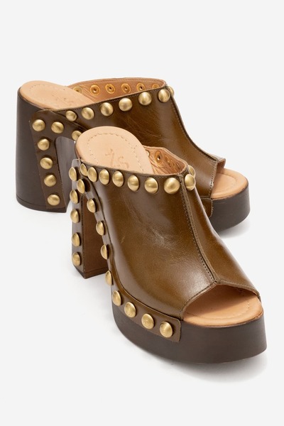 Zeynep Sıradağlı Дамски сандали от естествена кожа Donovan в цвят каки