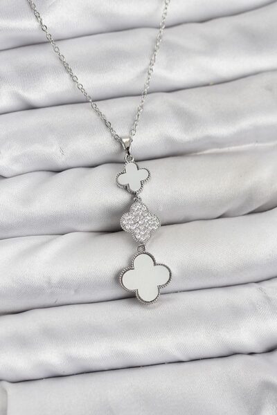 callerrons accessories Chain Silver Color Clover Detailed Zircon Stone Women'...