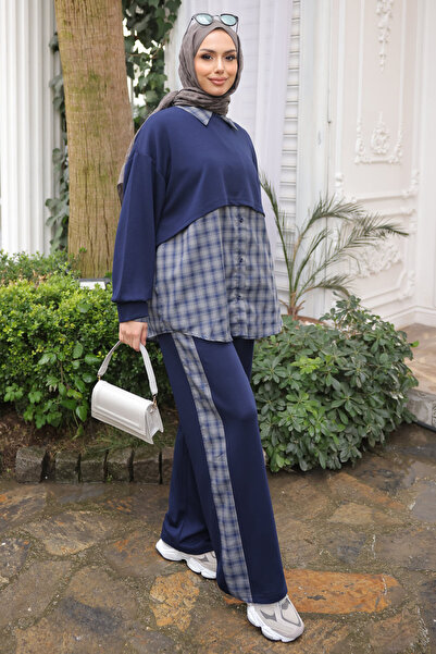 İmajButik Set combinat din 3 piese: Cămașă de trening bleumarin și pantaloni