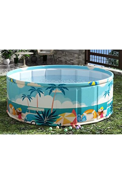 ELFKUT Tropikal Desenli Katlanır Aile Havuzu | 160×45 cm | Bahçe/Balkon Kulla...