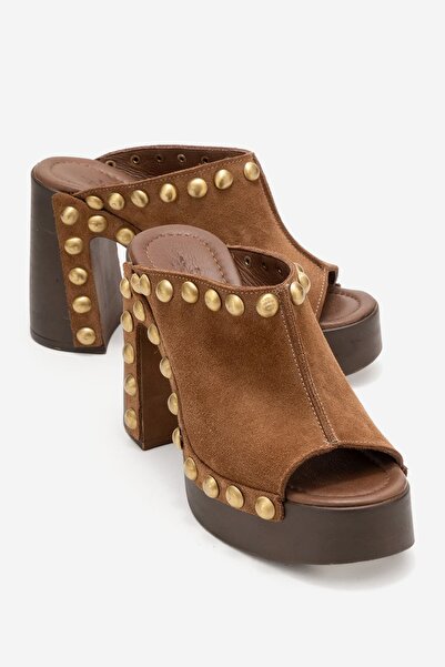 Zeynep Sıradağlı Donovan Kadın Hakiki Deri Takunya Terlik Taba Süet