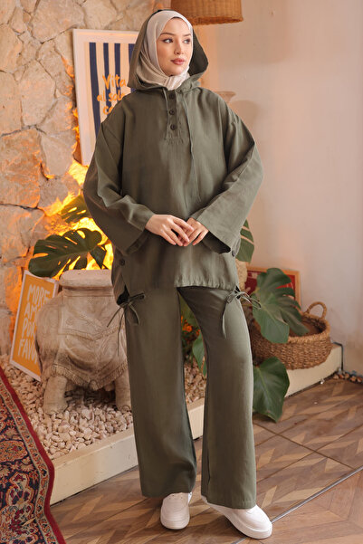 İmajButik Khaki Hooded Tunic Pants Set