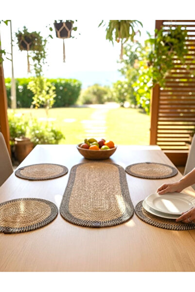 home inn Stain-Resistant Knitted Tableware Set 4 Placemats 33 cm and 1 Runner...