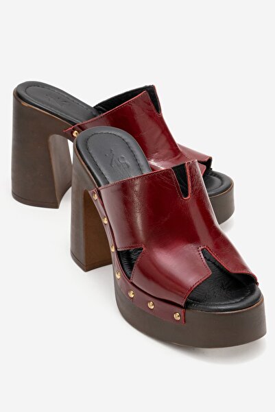 Zeynep Sıradağlı Derek Saboți din piele naturală pentru femei, papuci roșii C...