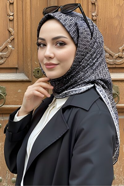 İmajButik وشاح قطني رقمي ناعم باللون الأسود