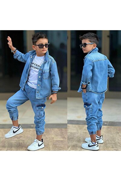 My Kids Wear Set de jachetă și pantaloni din denim pentru băieți (3 piese) 12511