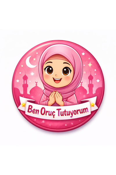SemiramiS Rozet Ben Oruç Tutuyorum Kız Çocuk Rozet Tesettürlü 44mm Ramazan Te...