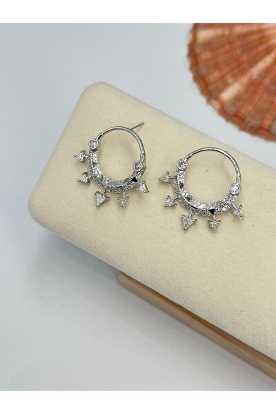 BYYEŞO Zircon Stone Arrow Detailed Earrings (Steel)