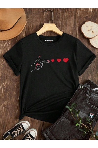 ALCİNOUS Unisex Black Printed Cotton Short Sleeve Basic T-Shirt