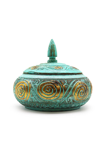 OEM Cutie din lemn sculptată manual pentru obiecte mici, turcoaz, 18,5 x 16 cm