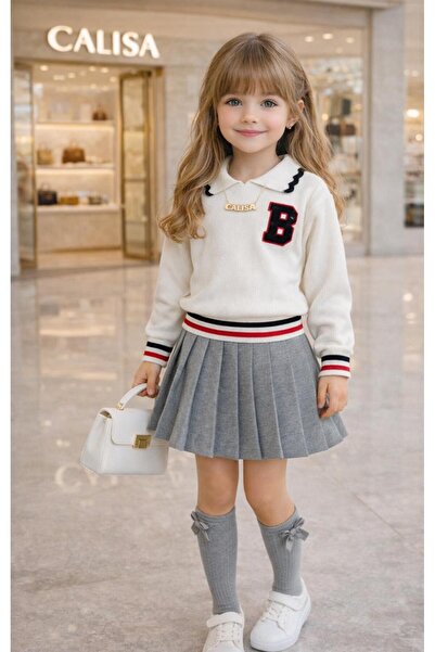 CALİSA Πλεκτό πουλόβερ και πλισέ φούστα για κορίτσια, κομψό σετ 2 τεμαχίων γι...