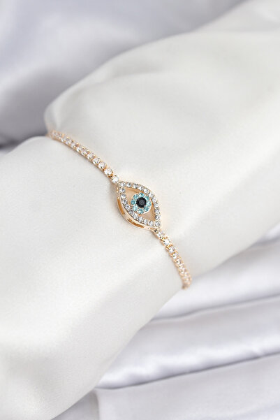 STİLLOVE Eye Model Zircon Stone Gold Color Elevator Waterway Bracelet