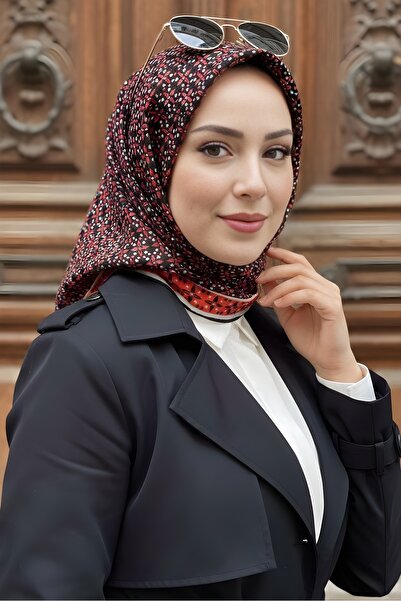 İmajButik وشاح قطني رقمي ناعم باللون الأحمر والأسود