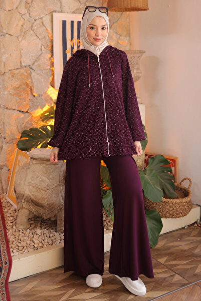 İmajButik Plum Stone Tunic and Trousers Modal Set