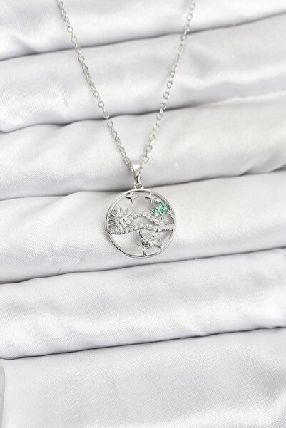 callerrons accessories Chain Silver Color Lucky Necklace Model Zircon Stone W...