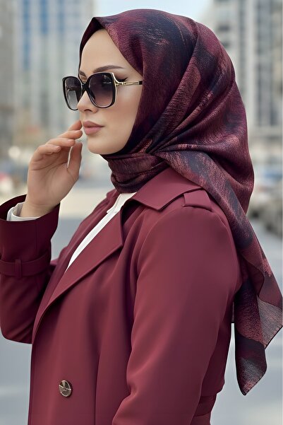 İmajButik Burgundy İpekhan Soft Digital Cotton Scarf