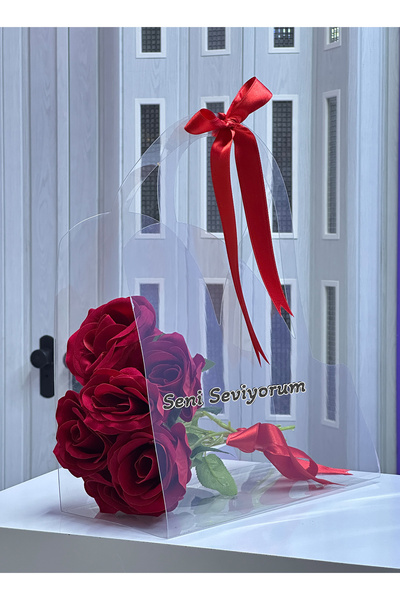 Zemtigo Çantalı Kırmızı Gül Buketi Yapay Çiçek Kırmızı Gül Sevgililer Gününe ...