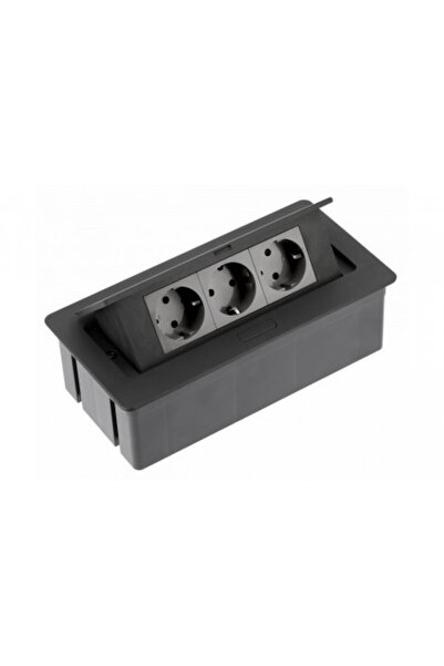 GTV Rectangular Socket, 3 x Schuko, 1.5 m Cable - Black