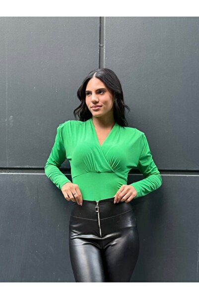 QUTTA Γυναικεία πράσινη μπλούζα με διπλό γιακά και επένδυση