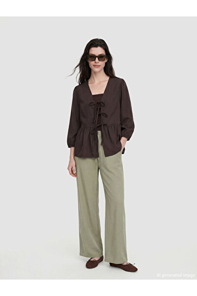 LC Waikiki Green Wide Leg Women's Trousers with Elastic Waist