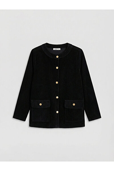 LC Waikiki Lcw Graceblack Crew Neck Women's Velvet Cardigan