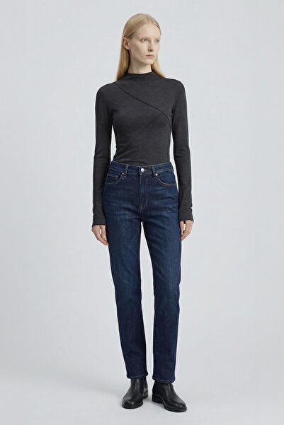 Rays 8238A Crew Neck Front Ruffled Blouse Black