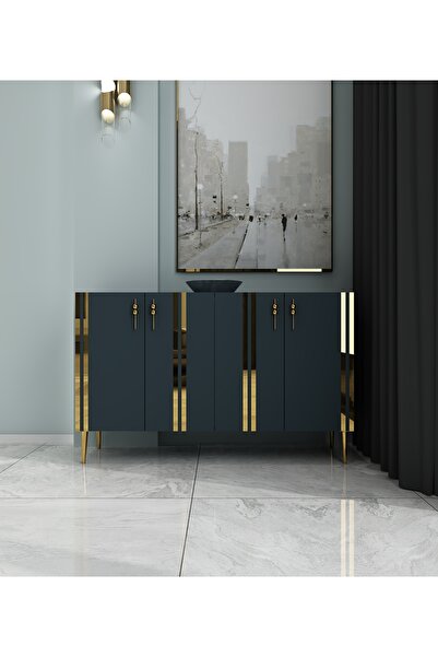 morepp Pars 120 cm konsol, tv ünitesi, çok amaçlı dolap -Antrasit-Altın