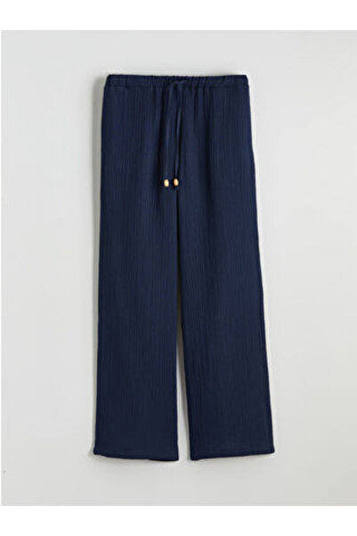 LC Waikiki M1 Season Navy Blue Women's Muslin Pants with Elastic Waist
