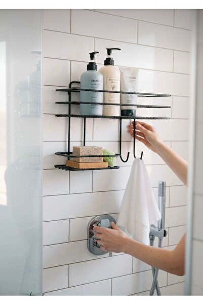 BUSEMSİ HOME منظم حمام لاصق 3 في 1 مع خطاف وحامل صابون ورف تعليق