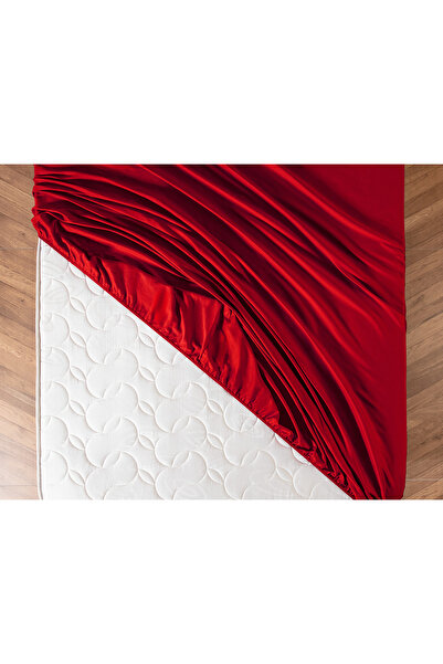 Madame Coco Ciel Double 100% Cotton Elastic Satin Bed Sheet - Red