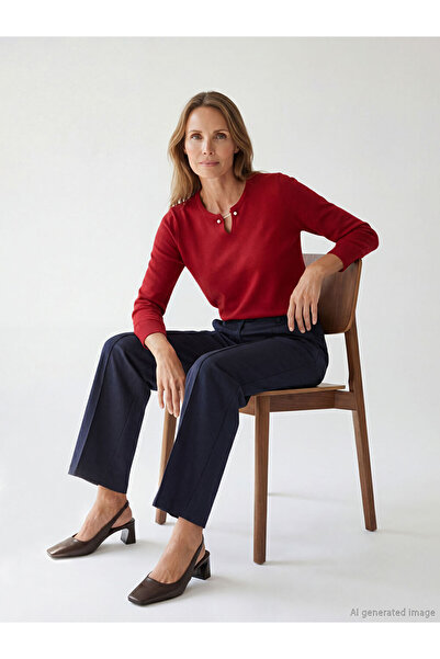 LC Waikiki سترة LCW GraceRed التريكو النسائية ذات الرقبة المستديرة