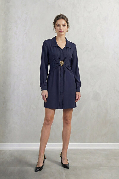 STELLA PULVIS Navy Blue Above-Knee Crepe Dress with Accessory Detail