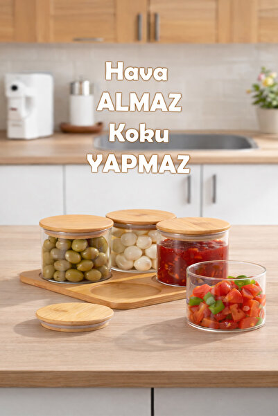 Porsima Round 4-Piece Airtight Glass Breakfast Set with Bamboo Stand and Bamb...