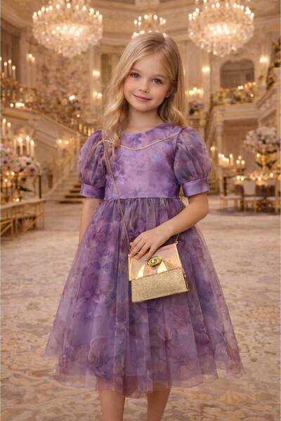 EXTRAÇARŞI Rochie de aniversare pentru fetițe, cu model floral, cu geantă, pe...