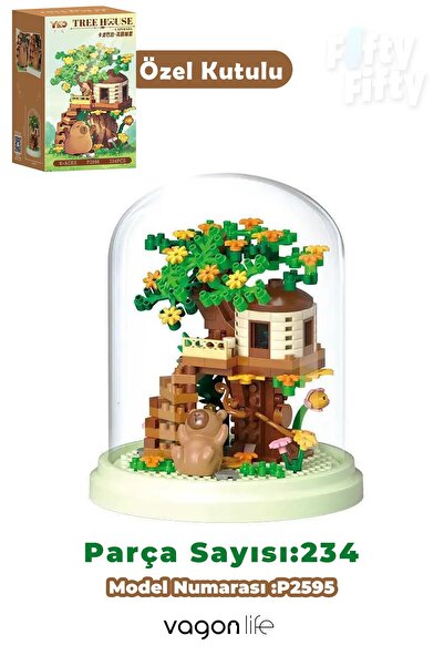 Vagonlife Panlos YKO Serisi Kapibara Figürlü Ağaç Ev 234 Parça Oyuncak Blok Y...