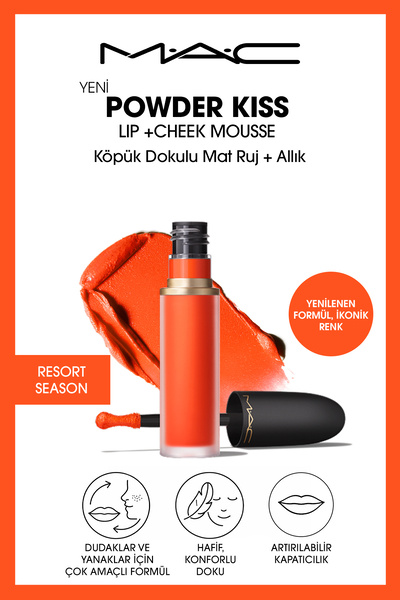 M.A.C Powder Kiss Lip & Cheek Mousse Dudak ve Yanaklar için Buğulu Mat Ruj - ...