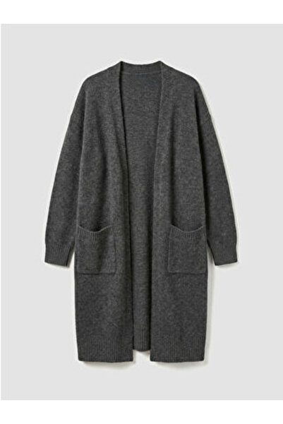 LC Waikiki Γκρι Πλεκτό Γυναικείο Πλεκτό Ζακέτα με Σάλι