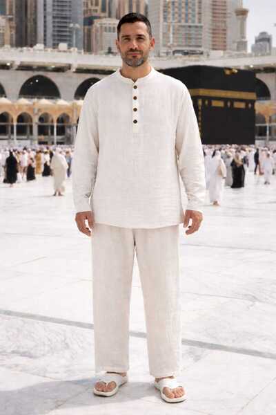 Pupa Müslin Erkek Hac Umre Kıyafeti Alt Üst Namaz Takım %100 Pamuk