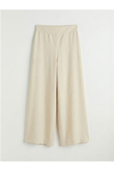 LC Waikiki M1 Season Beige Wide Leg Women's Trousers with Elastic Waist