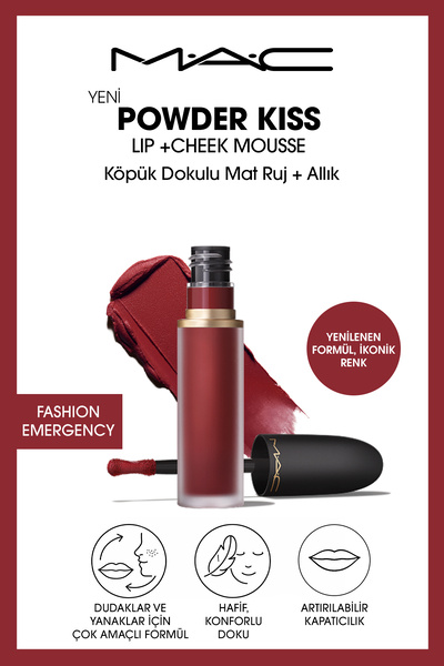 M.A.C Powder Kiss Lip & Cheek Mousse Dudak ve Yanaklar için Buğulu Mat Ruj - ...